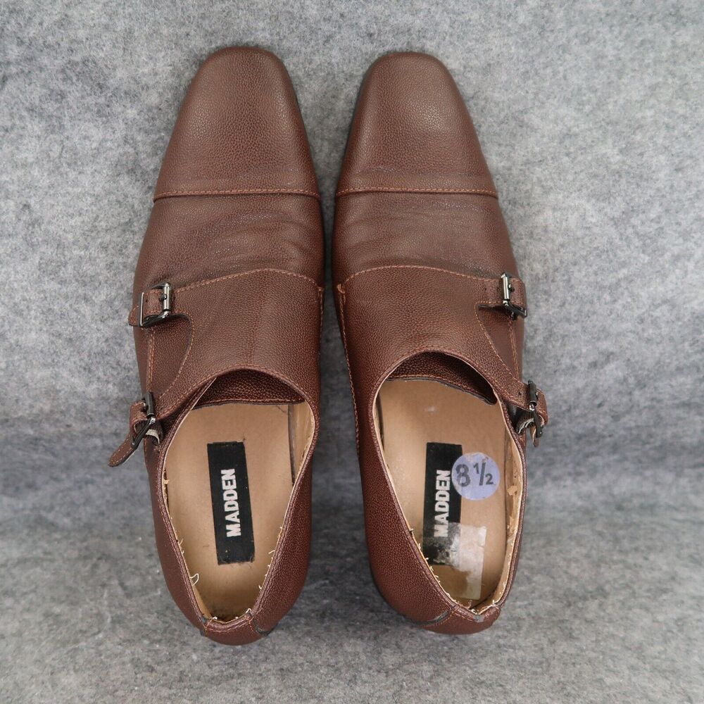 Madden Shoe Men 8.5 Oxford Double Monk Strap Buckle Cap Toe Classic Formal Brown - Picture 5 of 16